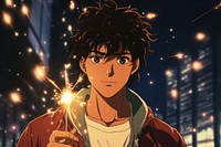 Man holding sparkler anime sparks night. AI generated Image by rawpixel.