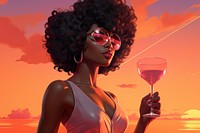 Black Girl holding a cocktail outdoors glasses sunset. AI generated Image by rawpixel.