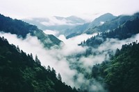 Foggy mountain land landscape outdoors. AI generated Image by rawpixel.