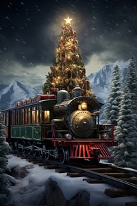 Christmas train tree locomotive. AI generated Image by rawpixel.