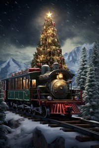 Christmas train tree locomotive. 