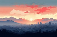 Asian city sunset architecture landscape. AI generated Image by rawpixel.