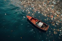 Vehicle garbage boat sea. AI generated Image by rawpixel.