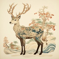 Deer painting drawing animal. AI generated Image by rawpixel.