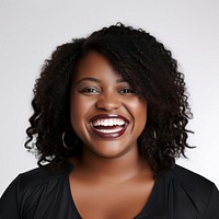 Chubby black woman portrait laughing smiling. AI generated Image by rawpixel.