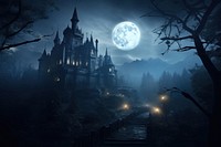 Spooky old gothic castle night architecture astronomy. 