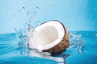 Coconut freshness splashing outdoors. 