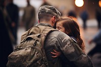 Patriotic serviceman embracing his child military adult affectionate. AI generated Image by rawpixel.