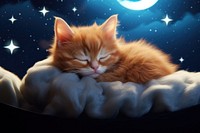 Sleeping kitten night astronomy mammal. AI generated Image by rawpixel.