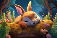Happy sleeping rabbit cartoon animal rodent. AI generated Image by rawpixel.