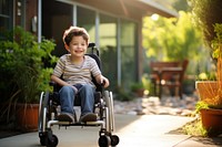 Wheelchair sitting child kid. 