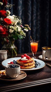 Brunch background pancake food cup. AI generated Image by rawpixel.