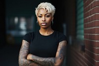 African american woman tattoo portrait blonde. AI generated Image by rawpixel.