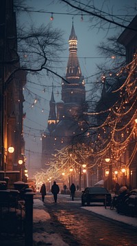 Cold winter night city architecture christmas. AI generated Image by rawpixel.