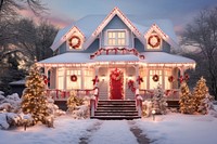 Suburban house christmas architecture illuminated. AI generated Image by rawpixel.