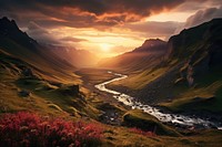 Beautiful valley landscape panoramic mountain. AI generated Image by rawpixel.
