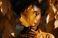 African american woman leaf portrait autumn. AI generated Image by rawpixel.