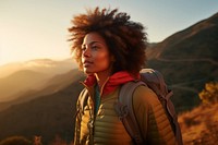 African american woman mountain backpack portrait. AI generated Image by rawpixel.