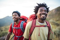 African american friends backpacking mountain travel. AI generated Image by rawpixel.