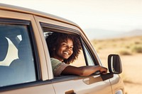 African amerifcan woman car vacation vehicle. 