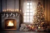 Christmas tree fireplace hearth anticipation. AI generated Image by rawpixel.