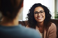 Latin woman talking glasses smile. AI generated Image by rawpixel.