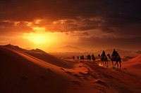 Camel caravan desert landscape panoramic. AI generated Image by rawpixel.
