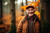 Senior happy man portrait autumn forest. AI generated Image by rawpixel.