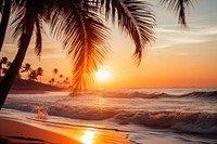 Beach seascape sunset tree landscape. AI generated Image by rawpixel.