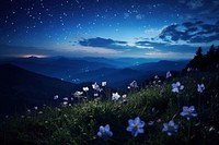Mountain nature flower night. AI generated Image by rawpixel.