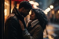 Black couple embracing romantic romance street. AI generated Image by rawpixel.