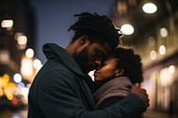 Black couple embracing photography outdoors portrait. AI generated Image by rawpixel.