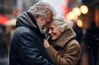 Elderly couple embracing photography romance street. AI generated Image by rawpixel.