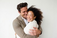Interracial couple hugging photography laughing. AI generated Image by rawpixel.