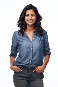 Smiling south asian woman sleeve blouse shirt. AI generated Image by rawpixel.