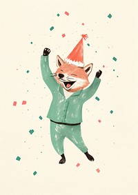 Fox celebrating Christmas art drawing sketch. AI generated Image by rawpixel.