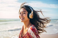 Headphones summer beach smile. AI generated Image by rawpixel.