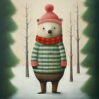 A little cartoon bear snow drawing winter. AI generated Image by rawpixel.