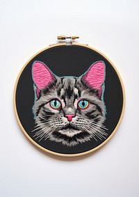Embroidery pattern feline mammal. AI generated Image by rawpixel.