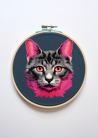 Embroidery pattern mammal feline. AI generated Image by rawpixel.