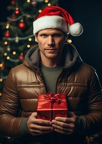 Man hold gift christmas adult men. 