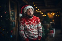Sad depressed man christmas sweater red. AI generated Image by rawpixel.