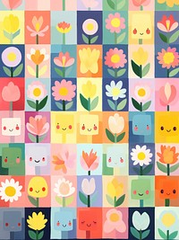 Colorful flower blocks pattern art cartoon. AI generated Image by rawpixel.