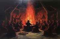 A satanism ritual painting bonfire spirituality. 