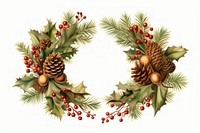 Christmas acorn wreath plant tree white background. 