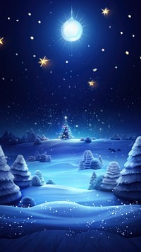 Christmas tree snowing night wallpaper astronomy outdoors winter. AI generated Image by rawpixel.