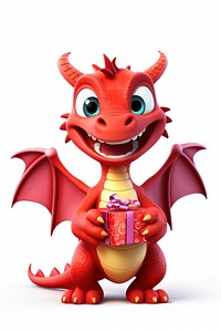 A happy cartoon red dragon cute white background representation. AI generated Image by rawpixel.