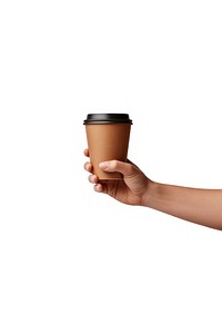 Coffee paper cup holding hand mug. 