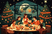 Christmas dinner architecture restaurant holiday. AI generated Image by rawpixel.