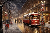 Christmas city vehicle snowing street. AI generated Image by rawpixel.